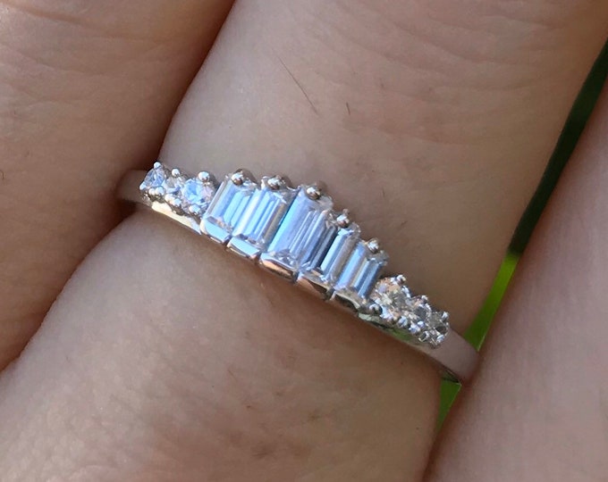 Deco Graduated Baguette Sterling Silver Round Band