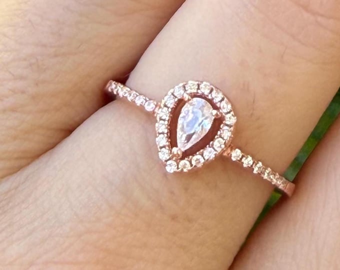 Dainty Pear Cubic Zirconia Halo Promise Ring