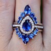 Teardrop Blue Sapphire Engagement Silver Ring Set Pear Halo Dark Blue ...