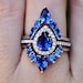 Teardrop Blue Sapphire Engagement Silver Ring Set Pear Halo Dark Blue ...