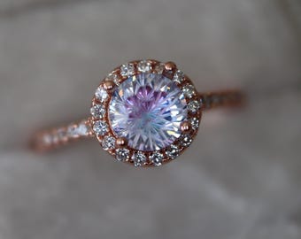 Runde Feuerwerk Aurora Galaxy himmlischen Halo Sterling Silber Ring