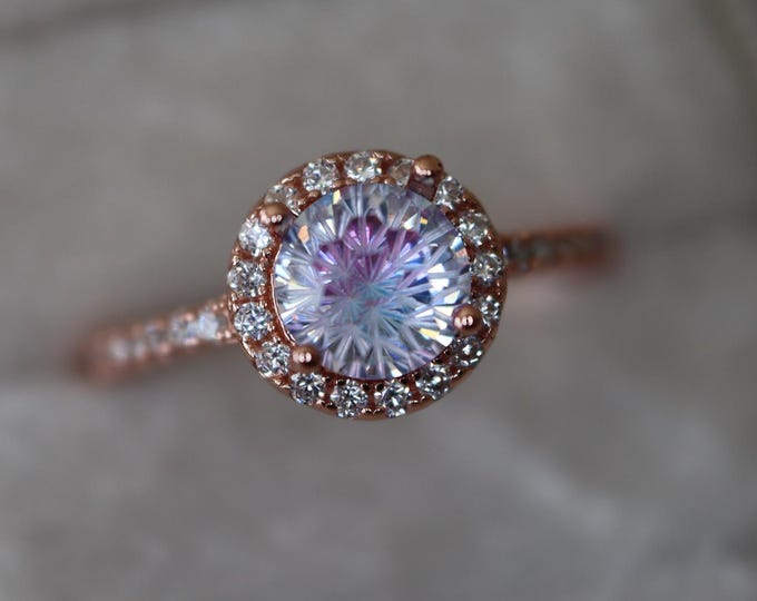 Round Fireworks Aurora Galaxy Celestial Halo Sterling Silver Ring