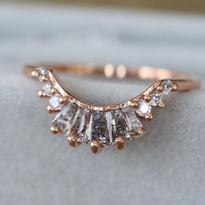 Black Rutilated Quartz Deco Sterling Silver Wedding Band- Tourmalated Baguette Quartz Band- Alternative Salt Pepper Diamond Vintage Band