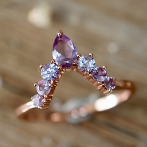 Color Change Blue Purple Alexandrite Curve Enhancer Guard Sterling Silver Wedding Band