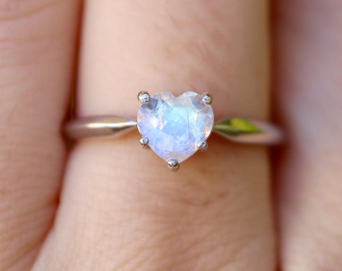 Genuine Heart Moonstone Prong Sterling Silver Ring