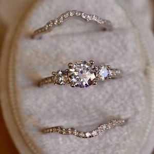 1.50ct Brilliant Cubic Zirconia Three Stone Engagement Ring in Sterling Silver and Rose Gold