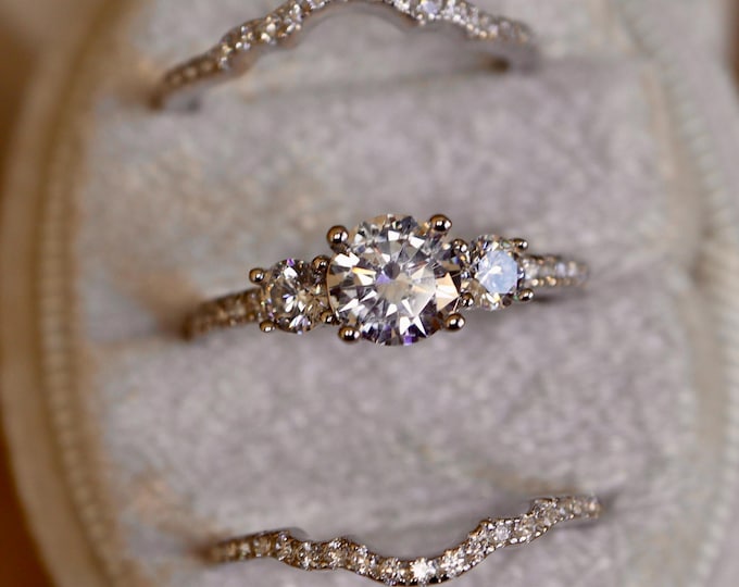 1.50ct Brilliant Cubic Zirconia Three Stone Engagement Ring in Sterling Silver and Rose Gold