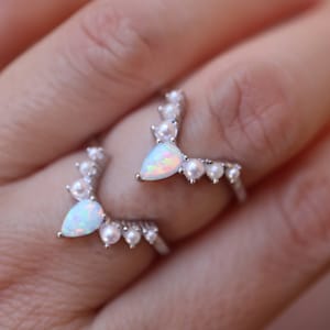 Rainbow Opal Pearl Contour Sterling Silver Enhancer Guard Wedding Band
