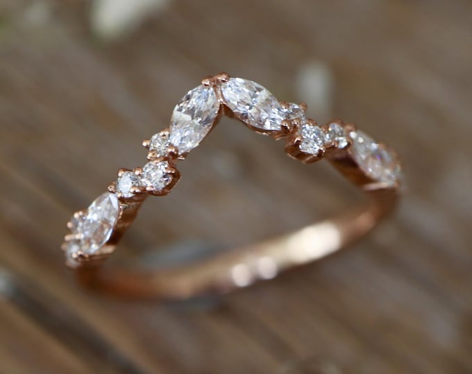 Marquise Moissanite Curved Wedding Band