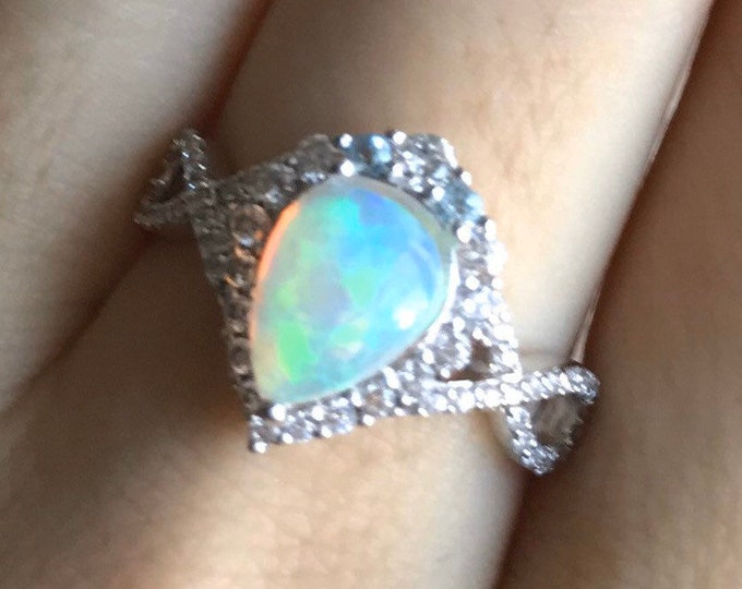 Genuine Pear 9x7mm Opal Infinity Shank Halo Engagement 14k 18k Gold