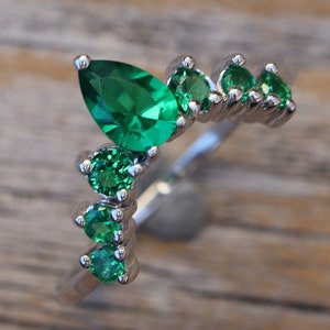 Green Emerald Wedding Sterling Silver Contour Enhancer Guard Band