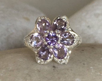 Statement Ring Adjustable Sterling Silver Band Amethyst Solitaire Purple Amethyst Ring Pantone Color Faceted Round 8mm Genuine Stone