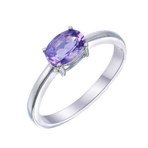 Dark Purple Amethyst Oval Silver Ring- Natural Genuine Amethyst Prong Stackable Ring- Dark Purple Small Gemstone Ring