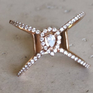 X Ring Diamond in Rose Gold Micro Pave X Ring Criss Cross Valentine Day Gift for Her