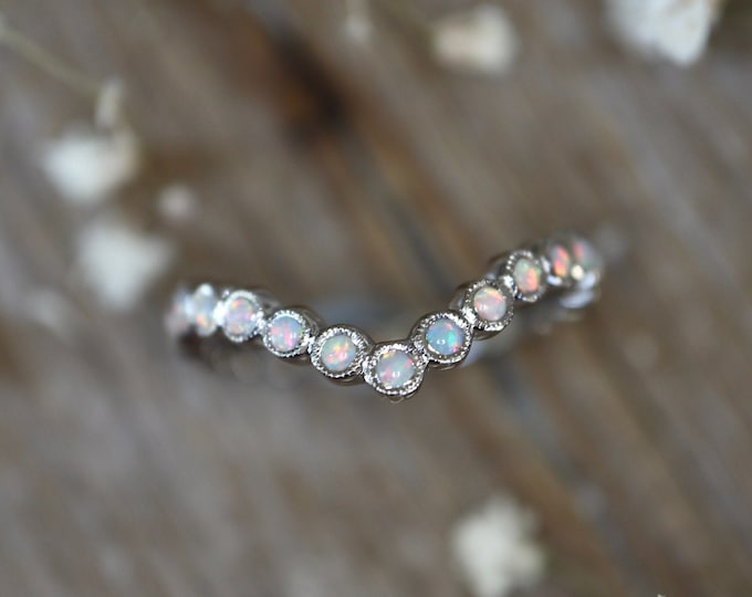 Rainbow Opal Womens Chevron Wedding Curve Band- Opal V Crown Nesting Contour Band- Full Eternity Arc Band- Iridescent Bohemian Band