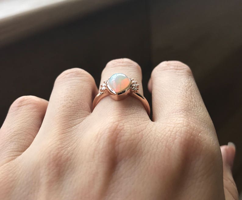 1CT Genuine Opal Pear Engagement Ring Teardrop Opal Diamond Solitaire Ring-Natural Opal 18k Gold Ring Rose Gold Promise Ring October Ring image 5