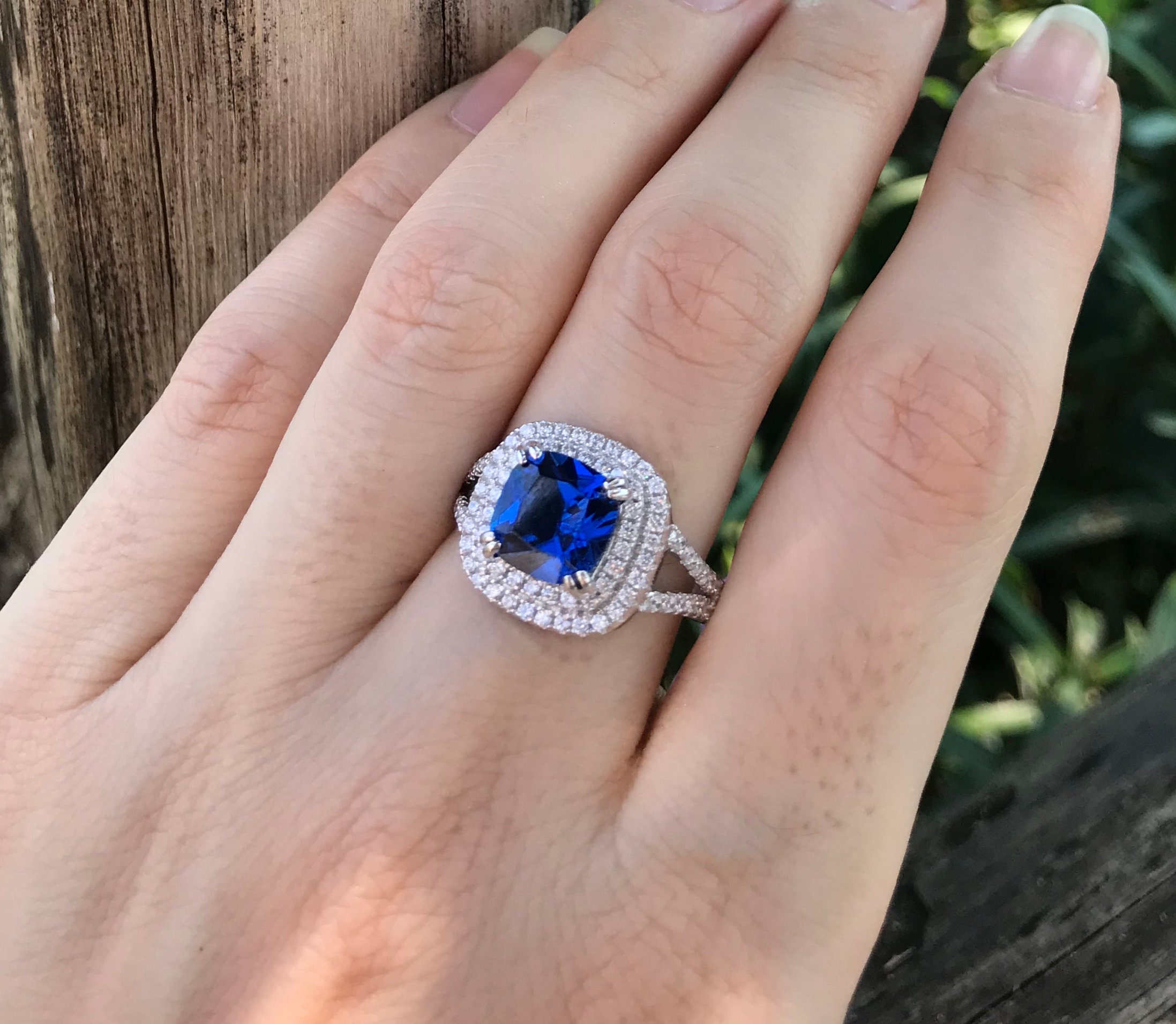 Cushion Blue Sapphire Women Engagement Ring- 2.70ct Blue Sapphire ...