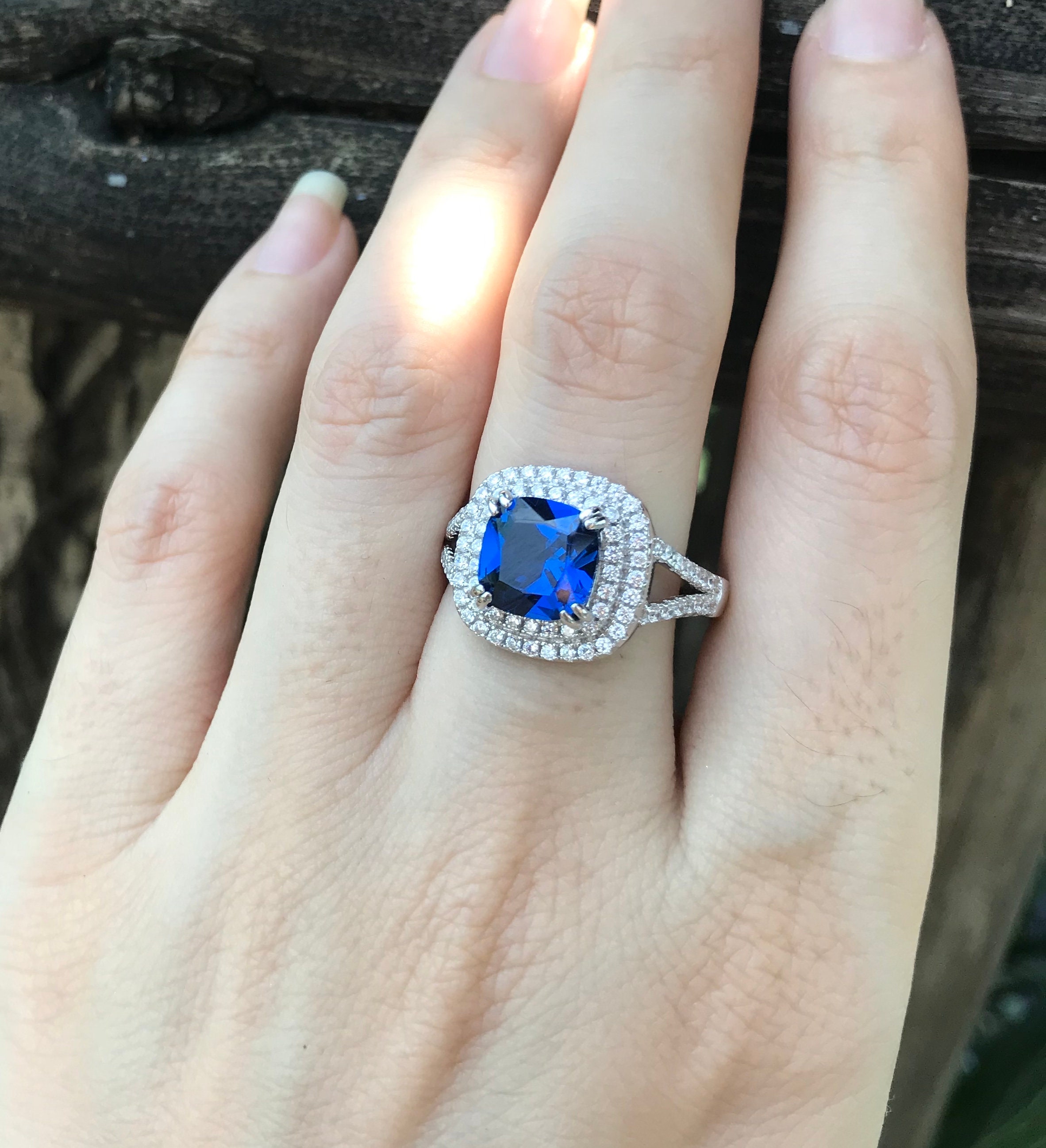 Cushion Blue Sapphire Women Engagement Ring- 2.70ct Blue Sapphire ...