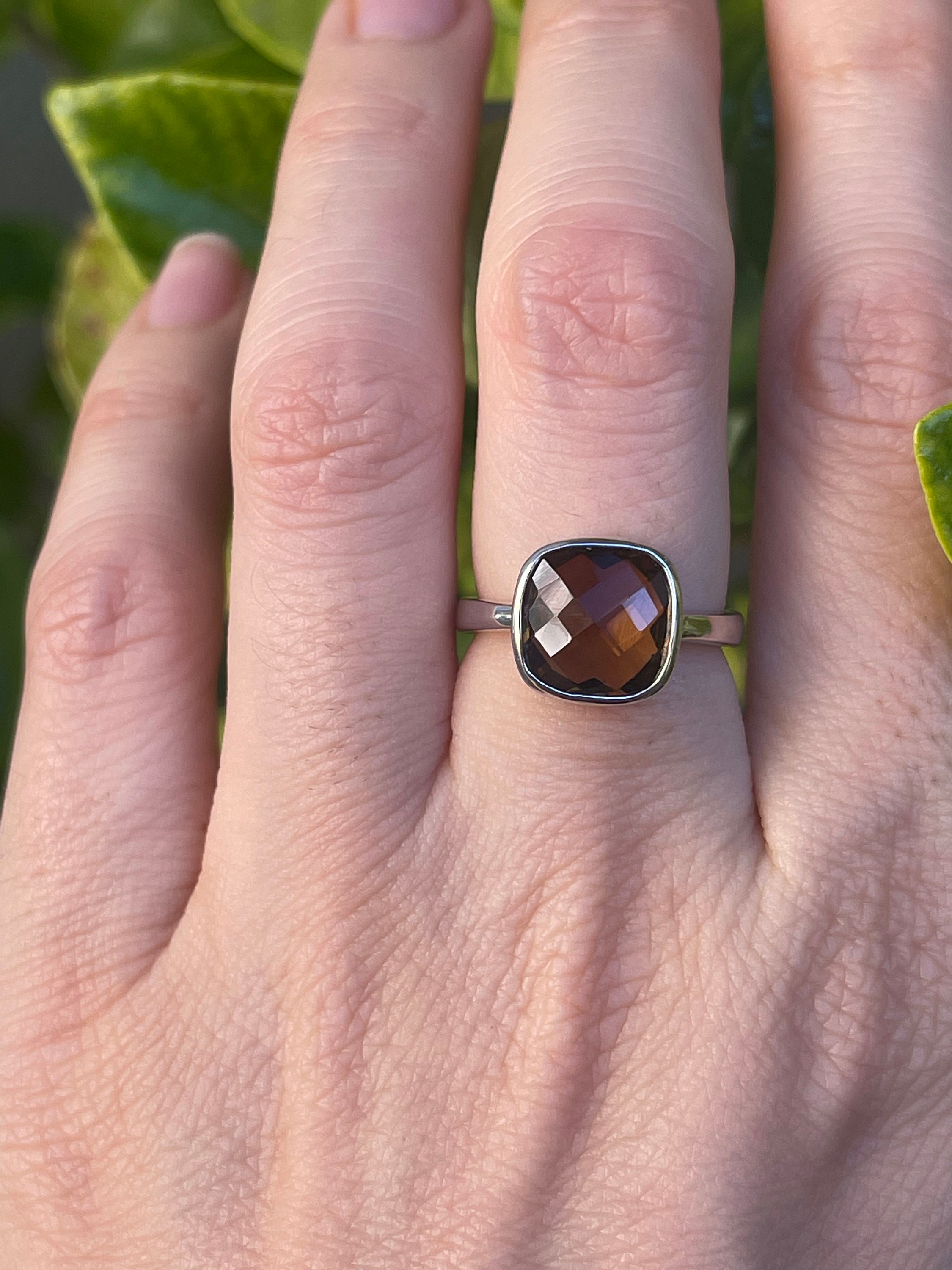 Square Smoky Quartz Ring- Stackable Smoky Topaz Ring-Light Square Smoky Quartz Ring- Stackable Smoky Topaz Ring-Light