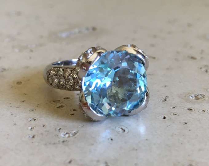 Blue Topaz Statement Ring- Unique Engagement Ring- Blue Anniversary Ring- Artisan Cocktail Ring- December Birthstone Ring- OOAK Promise Ring