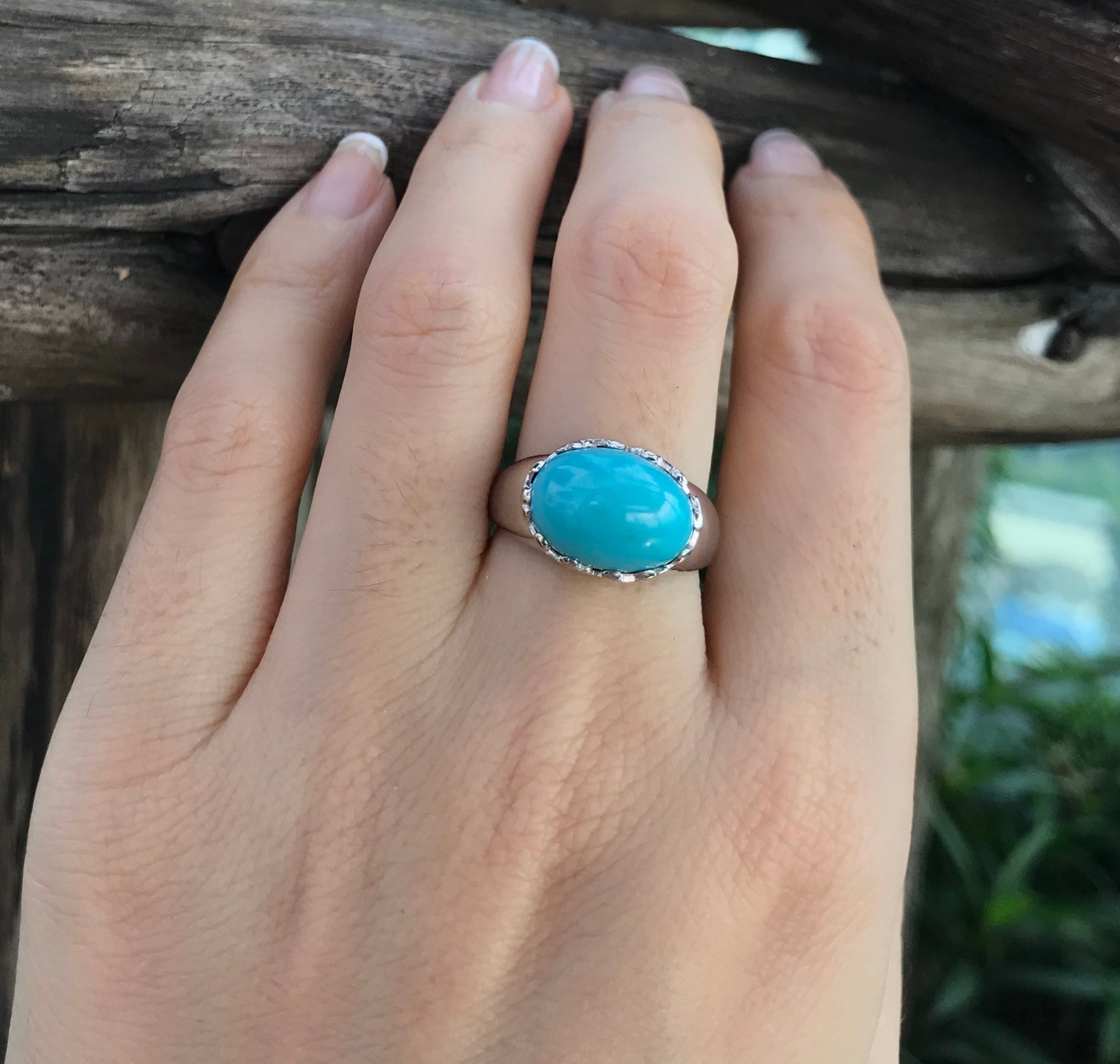 Oval Genuine Turquoise Statement Ring Sleeping Beauty Turquoise Cab