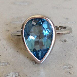 London Blue Topaz Teardrop Silver Ring- Dark Blue Topaz Pear Solitaire Ring -December Birthstone Ring- Pear Shape Ring- Simple Bezel Ring