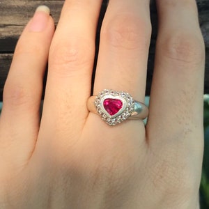 Red Heart Engagement Ring- Heart Shape Promise Ring- Unique Anniversary Ring- July Birthstone Ring- Valentines Day Ring