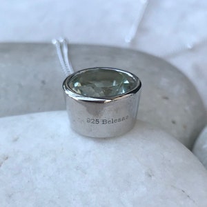 Green Amethyst Round Necklace- Natural Amethyst Sterling Silver Minimal