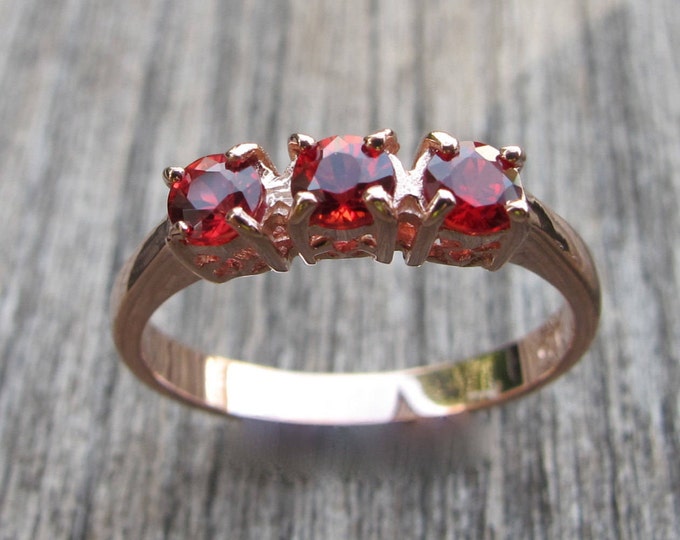 Rose Gold Genuine Ruby Ring- Three Stone Ruby Anniversary Ring- Ruby Engagement Ring- Red Ruby Promise Ring for her- July Birthstone Ring-