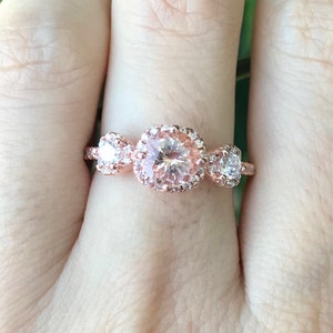Morganite Rose Gold Ring- Morganite Bridal Set- Morganite Engagement Ring Set- Morganite Promise Ring- Art Deco Ring Set