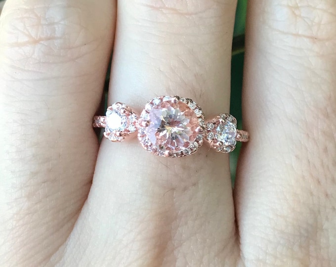 Morganite Rose Gold Ring- Morganite Bridal Set- Morganite Engagement Ring Set- Morganite Promise Ring- Art Deco Ring Set