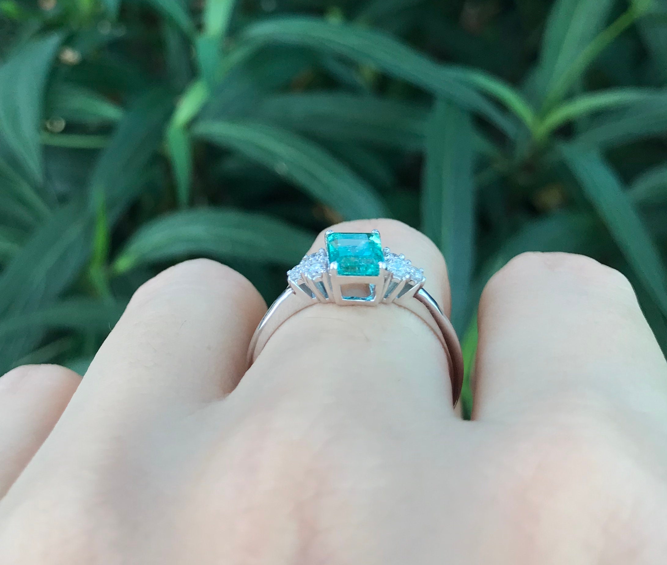 Genuine Emerald Diamond Promise Ring for Her Emerald Rectangle Deco