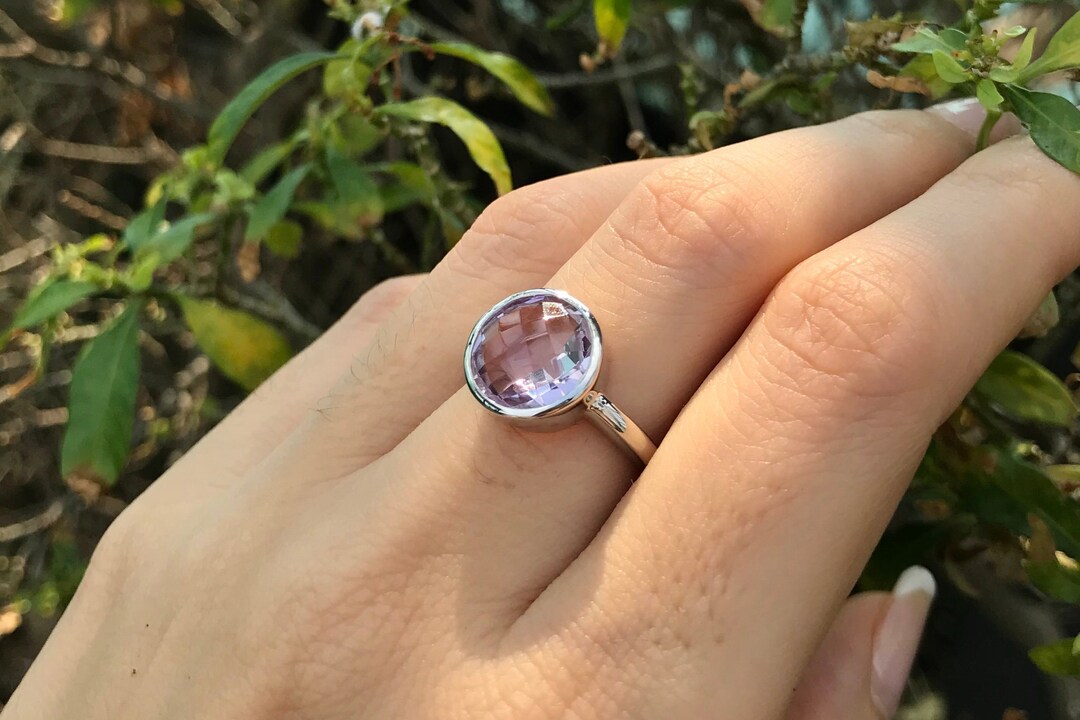 55Carat Natural Amethyst Sterling Silver Ring – Rectangle Pave Style, February Birthstone, Sizes 5-12 - View #3