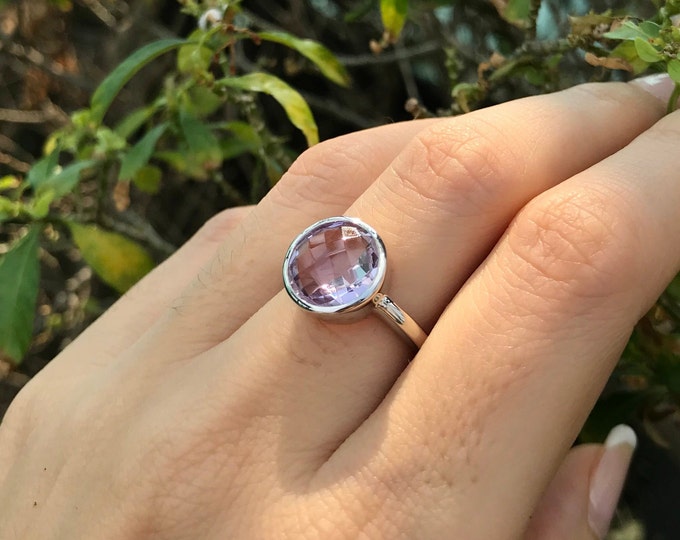 Light Purple Amethyst Ring- February Birthstone Ring- Light Purple Gemstone Ring- Faceted Stackable Ring- Simple Amethyst Solitaire Ring