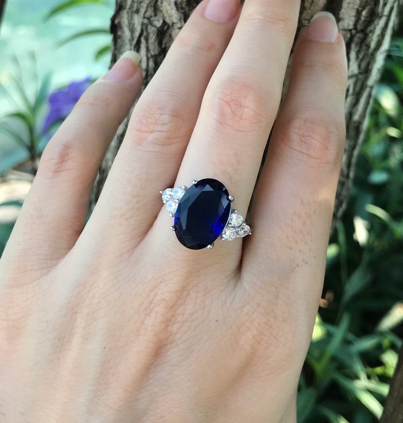 Large Blue Sapphire Oval Engagement Ring Royal Blue Sapphire - Etsy