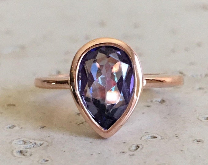 Pear Mystic Topaz Ring- Rose Gold Ring- Mystical Gemstone Ring- Rainbow Mermaid Boho Ring- Neptune Garden Topaz Sterling Silver Festive Ring