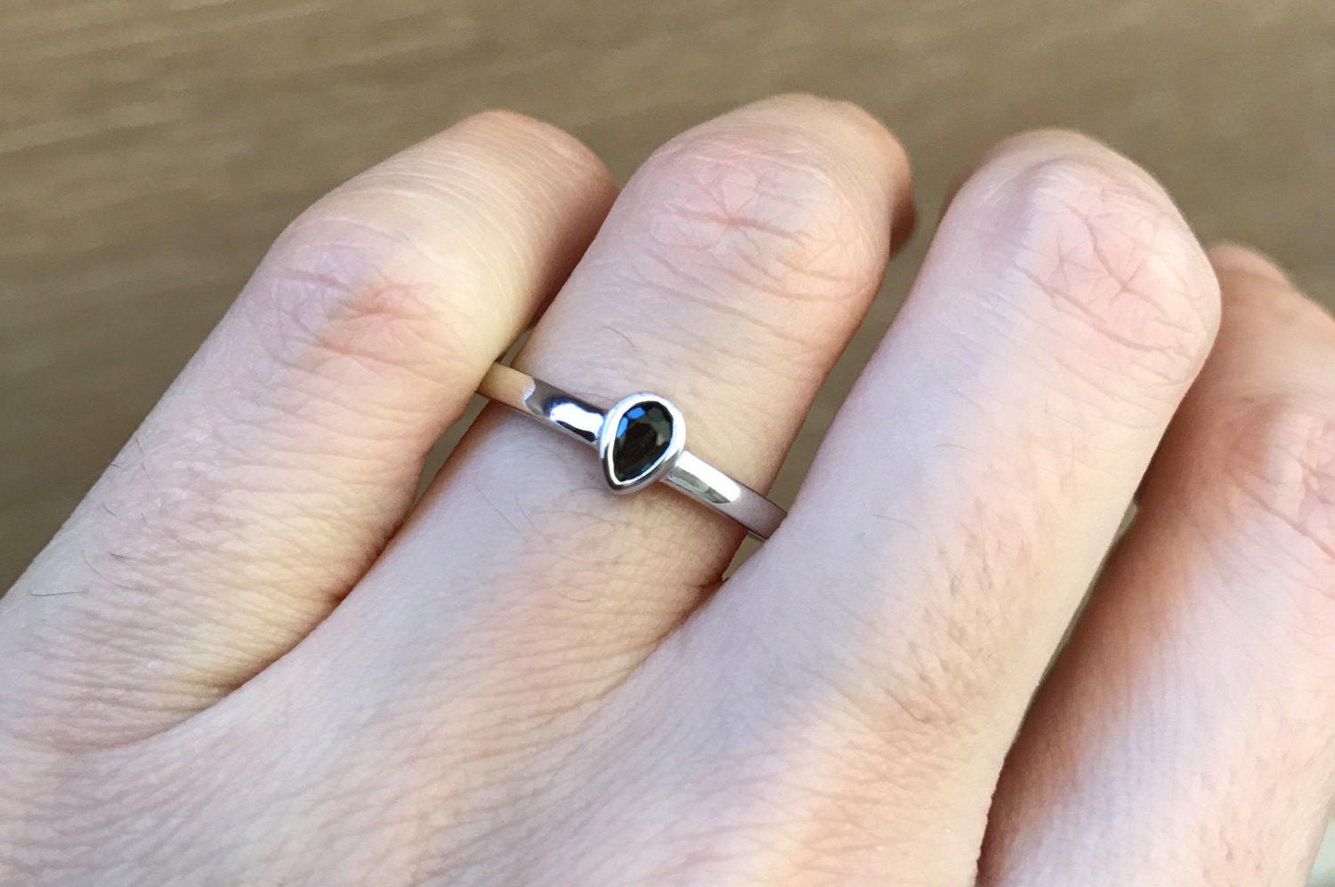 Stack Green Tourmaline Ring Stackable Midi Pinky Knuckle Thumb Ring Tiny Pear Shape Ring October Birthstone Ring Sterling Silver Ring