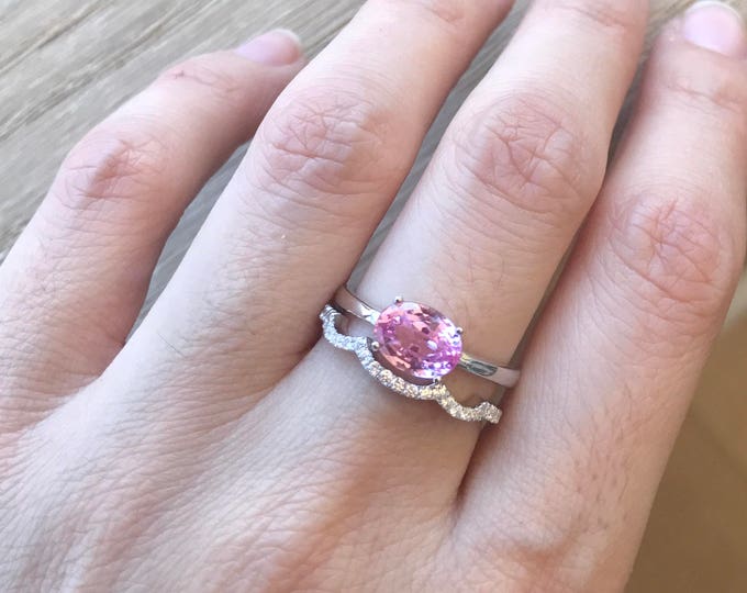 Oval Pink Topaz Ring- Pink Quartz Promise Ring- Stackable Pink Ring- Sterling Silver Ring- Pink Engagement Ring- Simple Classic Prong Ring