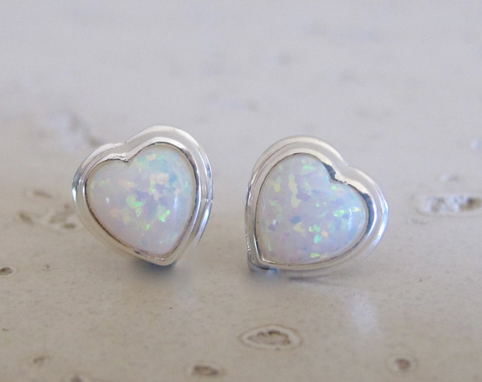 Heart Opal Stud Earring- Heart Shaped Rainbow Earring- Boho Stud Earring- October Birthstone Stud- Jewelry Gifts for Her- Gifts for Wife