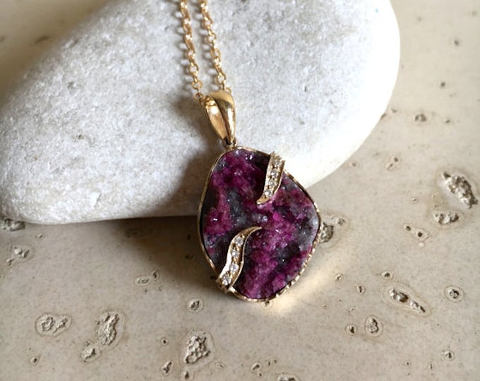 Unique Statement Necklace- Pink Druzy Artisan Necklace- 18k Solid Gold Necklace- OOAK Gemstone Necklace