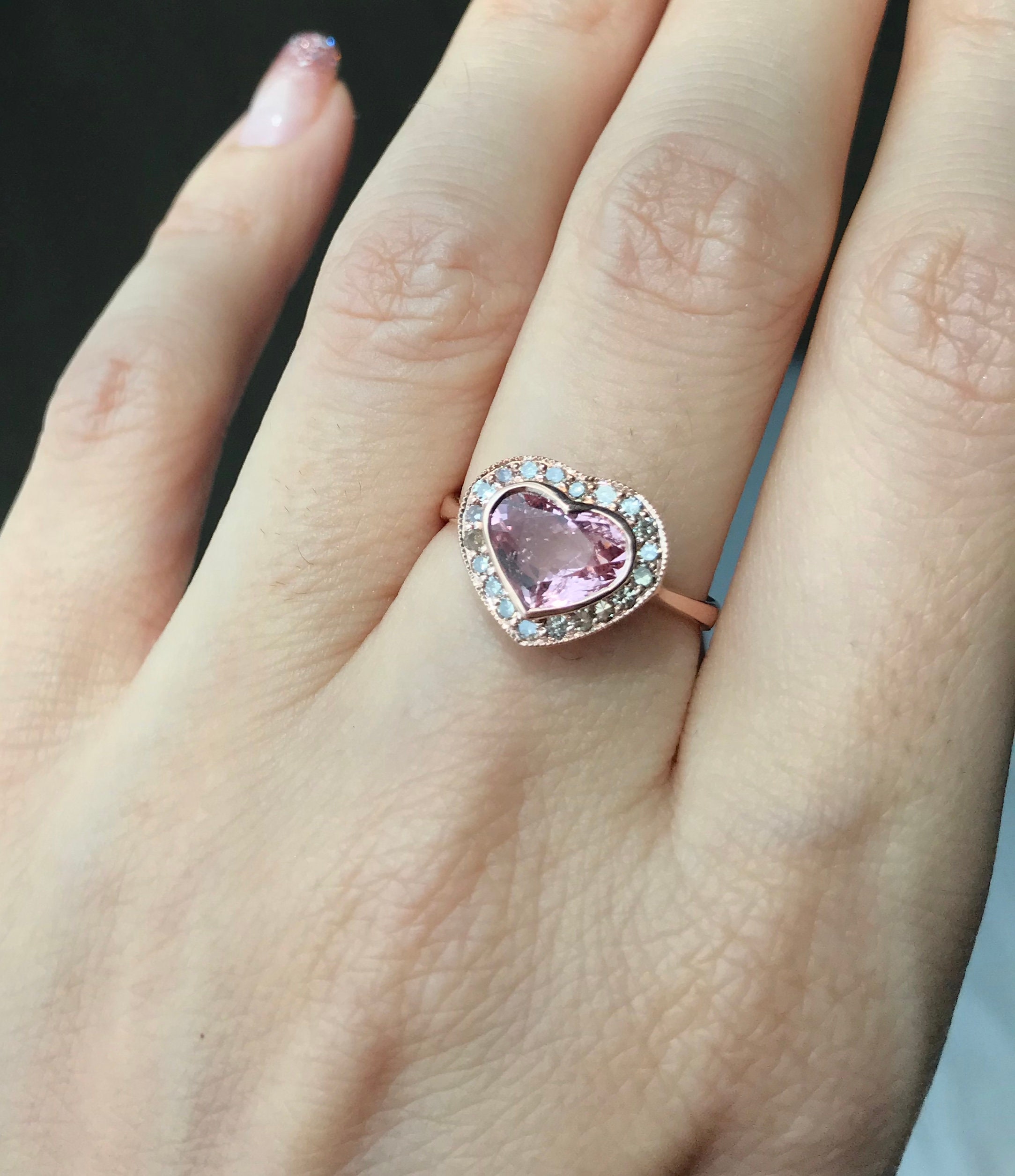 1.65ct Heart Pink Tourmaline Rose Gold Ring Genuine | Etsy