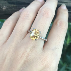 Genuine Yellow Topaz Oval Solitaire Prong Ring- Citrine Statement Cocktail Ring- Sterling Silver Yellow Ring- November Birthstone Stack Ring image 2