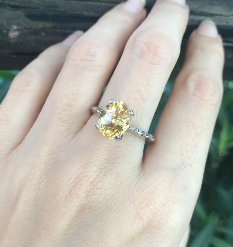 Genuine Yellow Topaz Oval Solitaire Prong Ring- Citrine Statement Cocktail Ring- Sterling Silver Yellow Ring- November Birthstone Stack Ring image 2