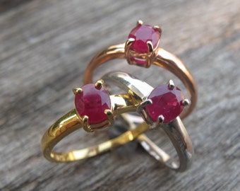 Dainty Ruby Promise Ring- Rose Gold Promise Ring- Small Genuine Ruby Ring- July Birthstone Ring- Oval Ruby Anniversary Ring- Simple Red Ring