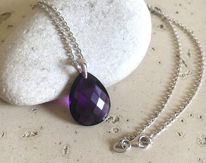 Genuine Teardrop Purple Amethyst Layering Necklace- February Birthstone Necklace-Faceted Pear Purple Gemstone Necklace-Jewelry Gifts for Her