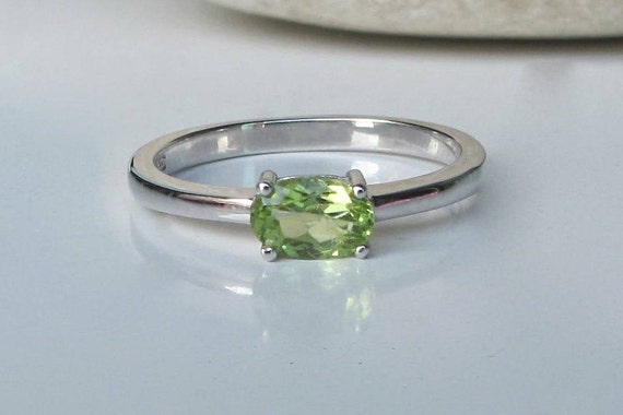 Peridot Dainty Oval Small Ring Green Peridot Genuine Silver Ring