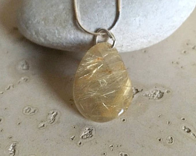 Rutilated Quartz Freeform Sterling Silver Necklace- Oval Gold Rutile Quartz Necklace- One of A Kind Rutile Quartz Necklace