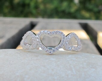 Triple Heart Cubic Zirconia Ring- Valentine Heart Promise