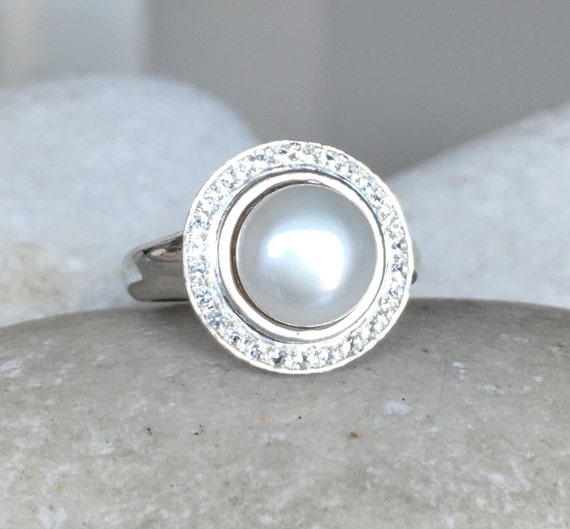 White Pearl Ring, Pearl Promise Ring, Natural Pearl, June Birthstone, –  Adina Stone Jewelry