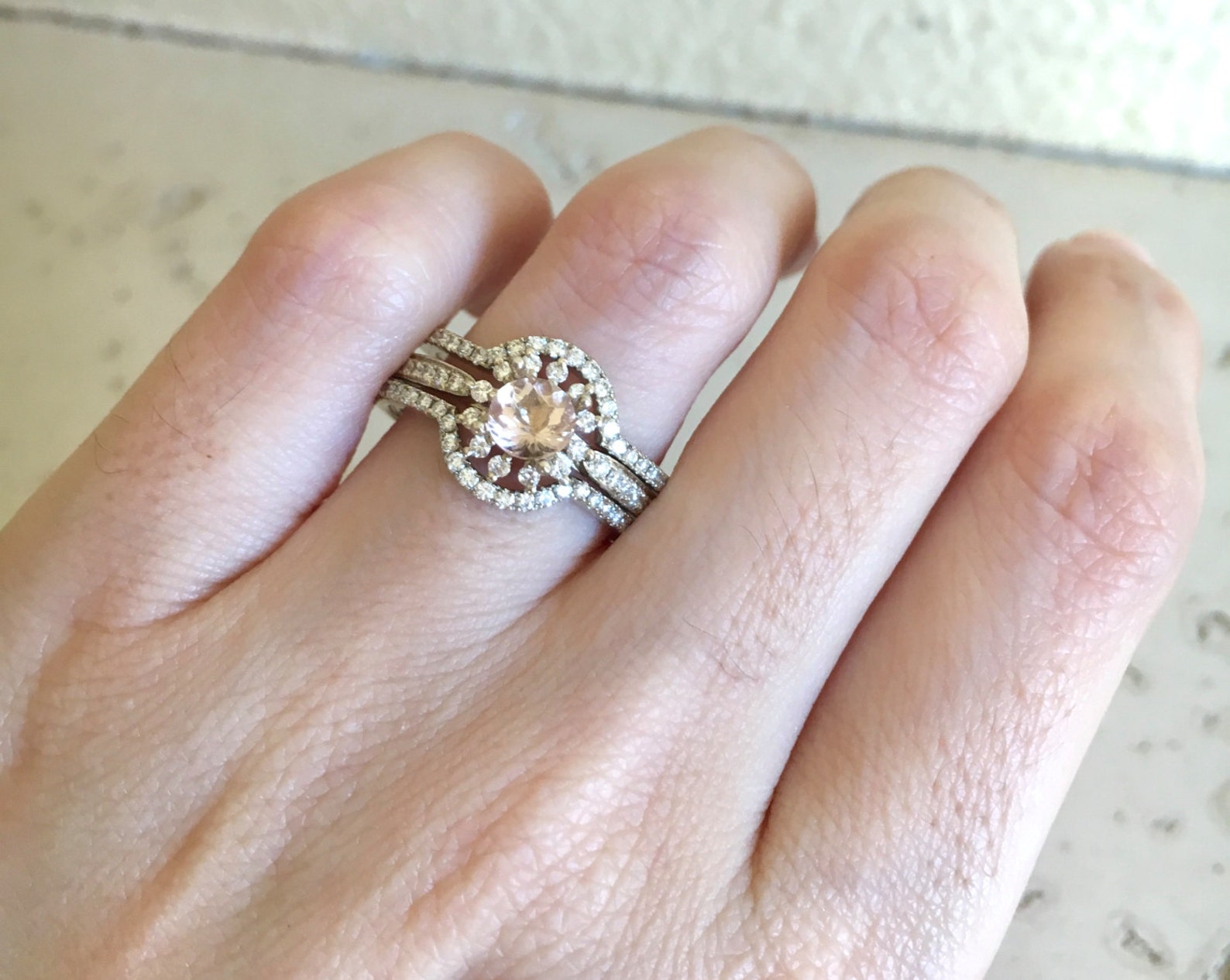 Floral Engagement Ring Set Halo Diamond Etsy